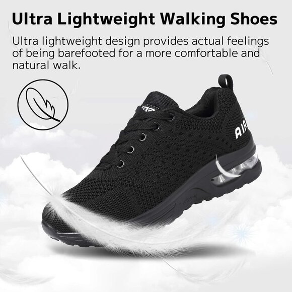 Brand New Women All Black Rubber Running Shoes Air Cushion Mesh Sneakers Gym - Picture 7 of 7
